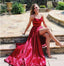 Red Sexy Side Slit Spaghetti Straps Cheap Long Evening Prom Dresses, Cheap Sweet 16 Dresses, 18374