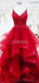 Red Spaghetti Straps Lace Beaded Ruffles Evening Prom Dresses, Evening Party Prom Dresses, 12277