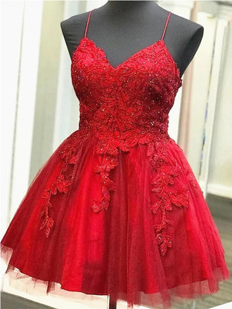Red Spaghetti Straps Short Homecoming Dresses,Cheap Short Prom Dresses,CM894