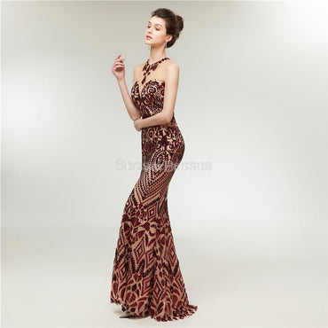 Rose Gold Sequin Sparkly Mermaid Evening Prom Dresses, Evening Party Prom Dresses, 12011