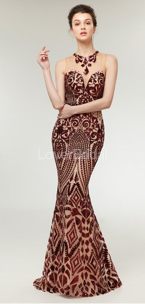 Rose Gold Sequin Sparkly Mermaid Evening Prom Dresses, Evening Party Prom Dresses, 12011
