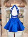 Royal Blue Halter Two Pieces Short Cheap Homecoming Dresses Online, CM727