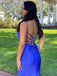 Royal Blue Mermaid Spaghetti Straps V-neck Backless Long Prom Dresses Online,12439