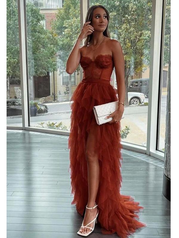 Rust A-line High Low Sweetheart Cheap Prom Dresses Online, Evening Dre LoverBridal Rust A-line High Low Sweetheart Cheap Prom Dresses Online, Evening Dre LoverBridal