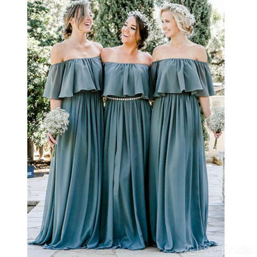 Sage Green Off Shoulder Chiffon Long Cheap Bridesmaid Dresses Online, WG614