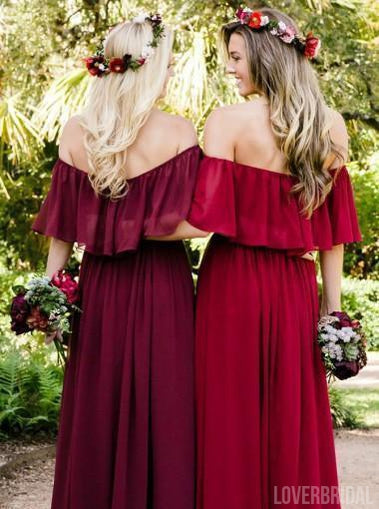 Sage Green Off Shoulder Chiffon Long Cheap Bridesmaid Dresses Online, WG614