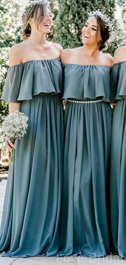 Sage Green Off Shoulder Chiffon Long Cheap Bridesmaid Dresses Online, WG614