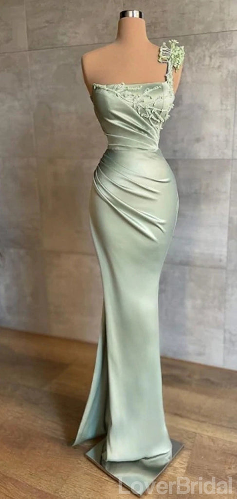 Sage Mermaid One Shoulder Cheap Long Prom Dresses,Evening Party Dresses,12680