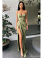 Sage Mermaid Spaghetti Straps V-neck High Slit Cheap Prom Dresses,12625