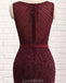 Scoop Maroon Lace Beaded Mermaid Long Evening Prom Dresses, Evening Party Prom Dresses, 12165