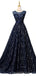 Scoop Navy Star Sequin Cheap Long Evening Prom Dresses, Cheap Custom Sweet 16 Dresses, 18536