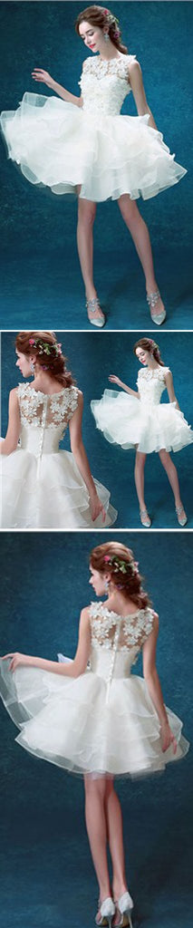 Scoop Neck Sleeveless Cute Appliques Custom Make Organza Wedding Party Dresses, WD0170