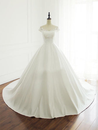 Scoop Neckline Simple Short Sleeve A Line Lace Wedding Bridal Dresses, Custom Made Wedding Dresses, Affordable Wedding Bridal Gowns, WD233