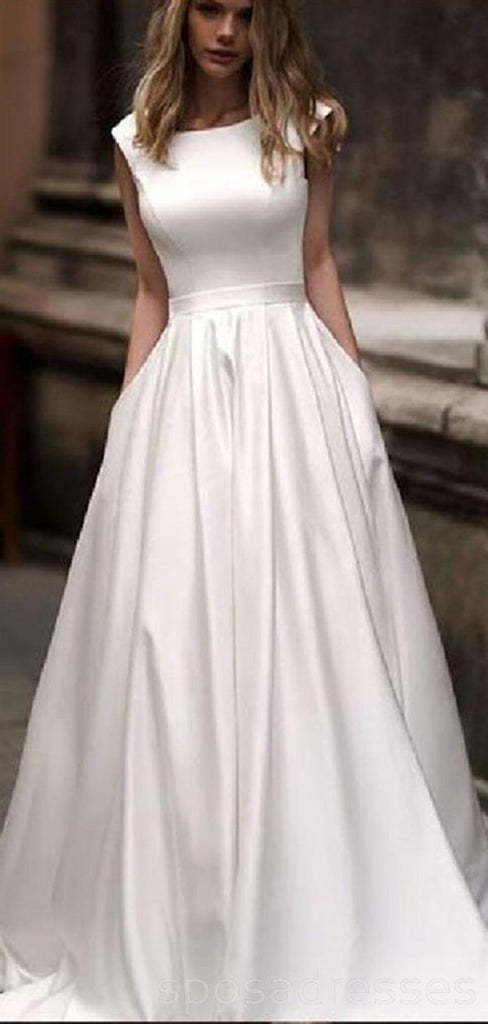 Scoop Simple Satin Elegant Cheap Wedding Dresses Online, Cheap Lace Bridal Dresses, WD465