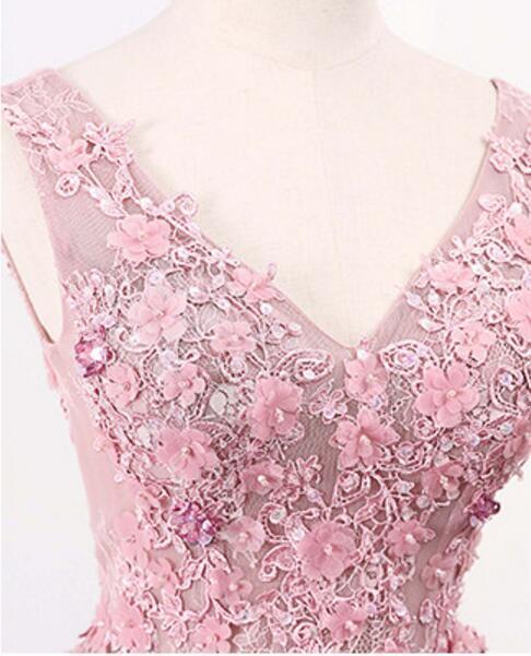 See Through Blush Pink Lace A line Long Evening Prom Dresses, Popular Cheap Long 2022 Party Prom Dresses, 17282