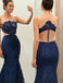 See Through Navy Lace Mermaid Long Evening Prom Dresses, Cheap Sweet 16 Dresses, 18368
