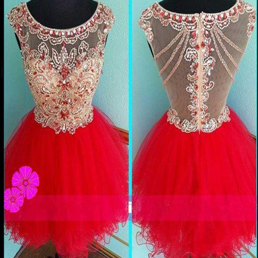 See Through red mini sparkly cute cap sleeve vintage unique homecoming prom dress,BD0037