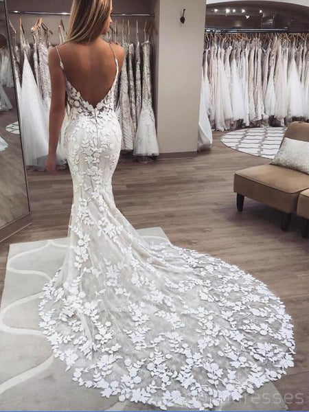 chinese dress ladies See Through Spaghetti Straps Lace Mermaid Cheap Wedding Dresses Online –  LoverBridal