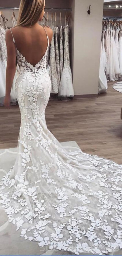 See Through Spaghetti Straps Lace Mermaid Cheap Wedding Dresses Online ...
