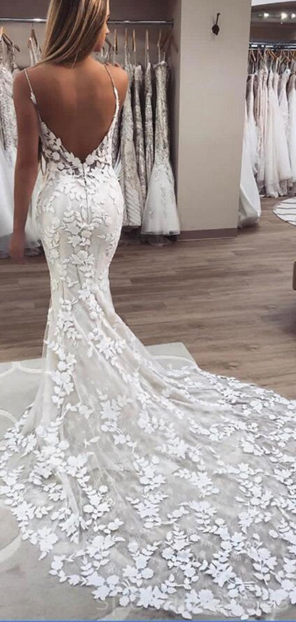See Through Spaghetti Straps Lace Mermaid Cheap Wedding Dresses Online LoverBridal See Through Spaghetti Straps Lace Mermaid Cheap Wedding Dresses Online LoverBridal