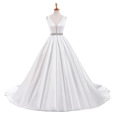 Sexy Backless Deep V Neckline A line Wedding Bridal Dresses, Custom Made Wedding Dresses, Affordable Wedding Bridal Gowns, WD250