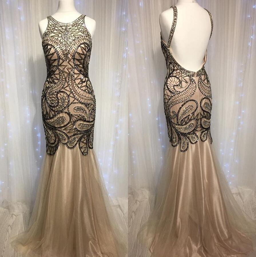 Sexy Backless Delicate Beading Mermaid Long Evening Prom Dresses, Popular Cheap Long Party Prom Dresses, 17294