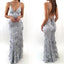 Sexy Backless Gray Sequin Lace Mermaid Long Evening Prom Dresses, Popular Cheap Long 2022 Party Prom Dresses, 17264