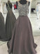 Sexy Backless Grey Beaded V Neck A-line Long Evening Prom Dresses, 17517