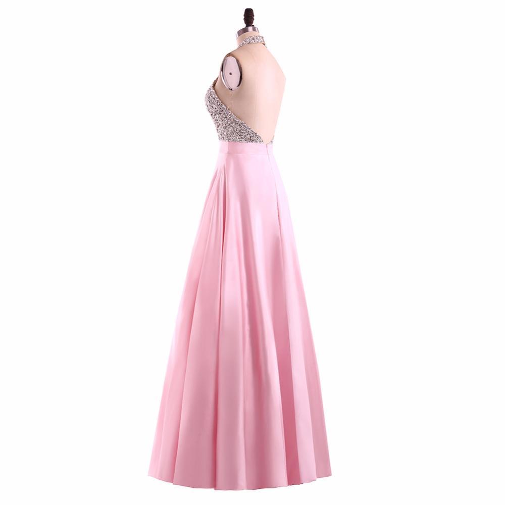 Sexy Backless Halter Heavily Beaded Pink Long Evening Prom Dresses, Popular Cheap Long Party Prom Dresses, 17236