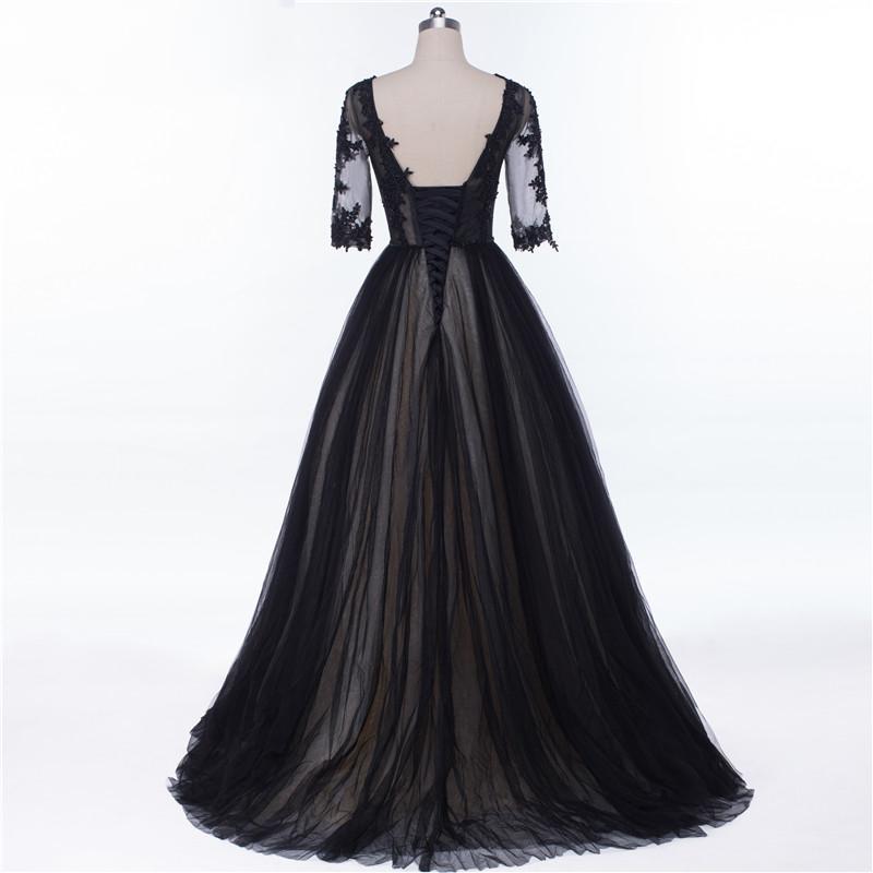 Sexy Backless Long Sleeve Black See Through Lace Beaded Long Evening Prom Dresses, Popular Cheap Long 2022 Party Prom Dresses, 17229