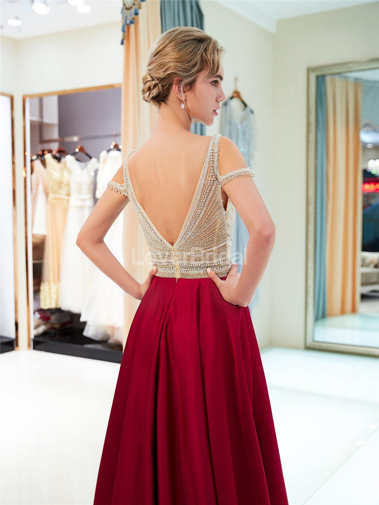Sexy Backless Off Shoulder Beaded Evening Prom Dresses, Evening Party Prom Dresses, 12028