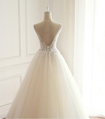 Sexy Backless See Through Lace A line Wedding Bridal Dresses, Custom Made Wedding Dresses, Affordable Wedding Bridal Gowns, WD263