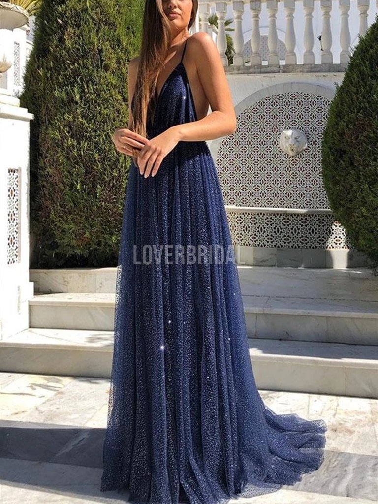 Sexy Backless Spaghetti Straps Glitter Evening Prom Dresses, Evening Party Prom Dresses, 12281