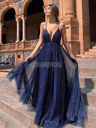 Sexy Backless Spaghetti Straps Glitter Evening Prom Dresses, Evening Party Prom Dresses, 12281