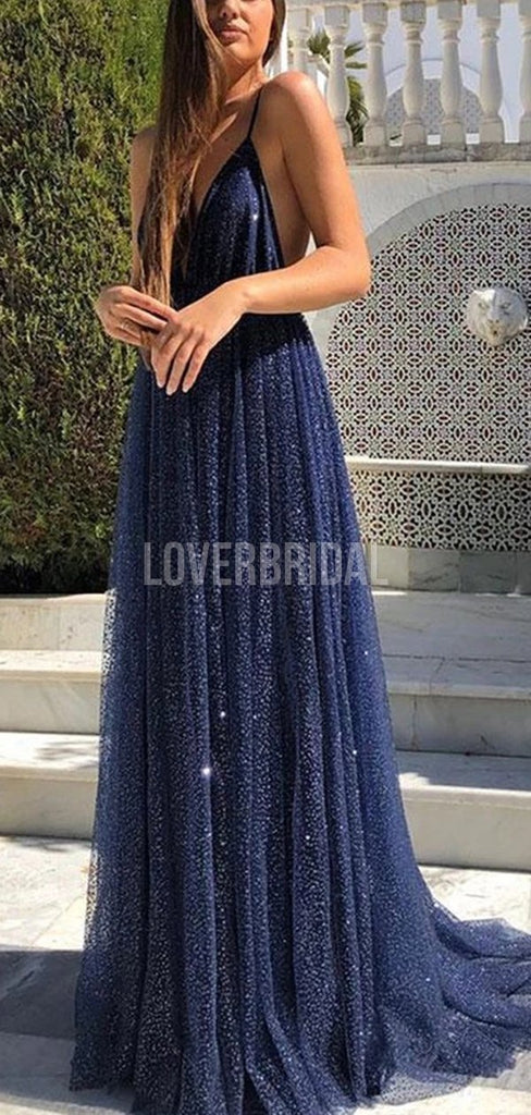 Sexy Backless Spaghetti Straps Glitter Evening Prom Dresses, Evening Party Prom Dresses, 12281