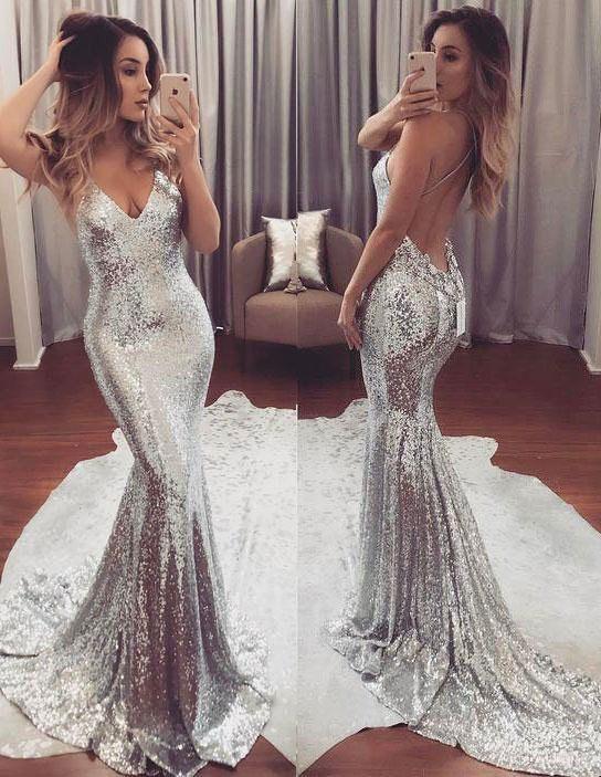Sexy Backless Sparkly Mermaid Sequin Evening Prom Dresses, Popular Sexy Party Prom Dresses, Custom Long Prom Dresses, Cheap Formal Prom Dresses, 17148