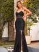 Sexy Black Mermaid Two Pieces Side Slit Maxi Long Prom Dresses,Evening Dresses,12915