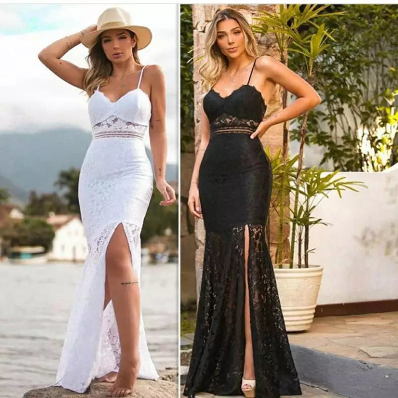 Sexy Black Mermaid Two Pieces Side Slit Maxi Long Prom Dresses,Evening Dresses,12915