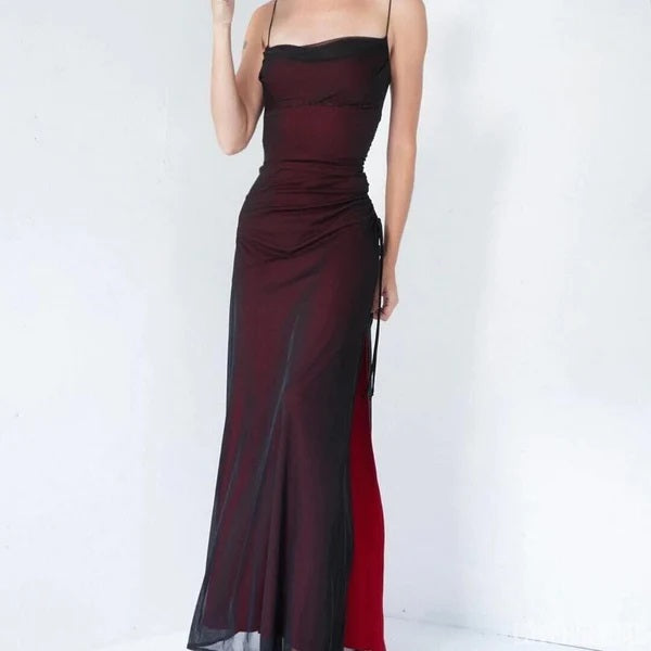 Sexy Black-Red High Slit Spaghetti Straps Cheap Maxi Long Prom Dresses LoverBridal Sexy Black-Red High Slit Spaghetti Straps Cheap Maxi Long Prom Dresses LoverBridal