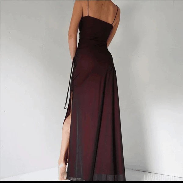 Sexy Black-Red High Slit Spaghetti Straps Cheap Maxi Long Prom Dresses LoverBridal Sexy Black-Red High Slit Spaghetti Straps Cheap Maxi Long Prom Dresses LoverBridal