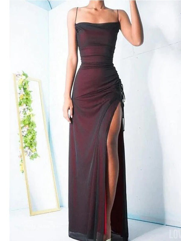 Sexy Black-Red High Slit Spaghetti Straps Cheap Maxi Long Prom Dresses LoverBridal Sexy Black-Red High Slit Spaghetti Straps Cheap Maxi Long Prom Dresses LoverBridal