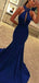 Sexy Blue Mermaid Halter V-neck Cheap Long Prom Dresses Online,Dance Dresses,12406