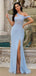 Sexy Blue Sheath High Slit Maxi Long Prom Dresses,Evening Dresses,12985