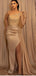 Sexy Champagne Mermaid Strapless Side Slit Cheap Long Prom Dresses,12849