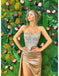 Sexy Champagne Sheath High Slit Spaghetti Straps Maxi Long Prom Dresses,13001