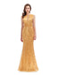 Sexy Gold Mermaid Sleeveless V-neck Backless Long Prom Dresses Online,12582