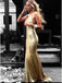 Sexy Gold Mermaid V-neck Backless Cheap Long Prom Dresses Online,12412