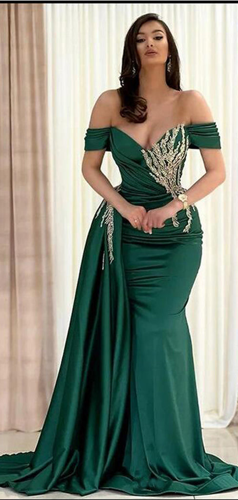 Sexy Green Mermaid Off Shoulder Maxi Long Prom Dresses,Evening Dresses,13011