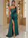 Sexy Green Mermaid One Shoulder High Slit Cheap Long Prom Dresses,12822