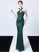 Sexy Green Mermaid Sequin Sleeveless Cheap Long Prom Dresses Online,12767